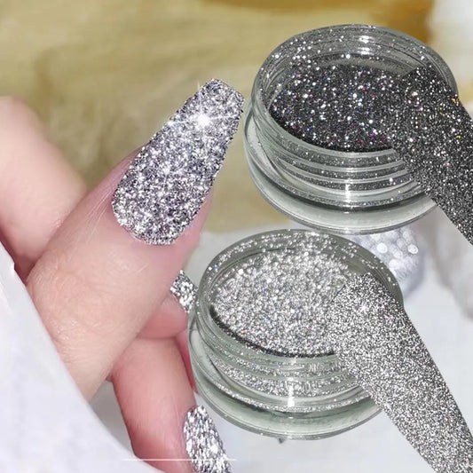 1Box Sparkling Diamond Nail Powder Laser Silver Reflective Glitter Sequin Shiny Nail Art Dipping Powder Holographic Dust NFSZF